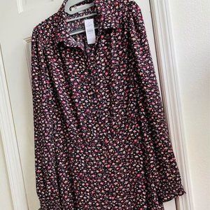 NWT LOFT Black Floral Midi Swing Dress- 8 Tall